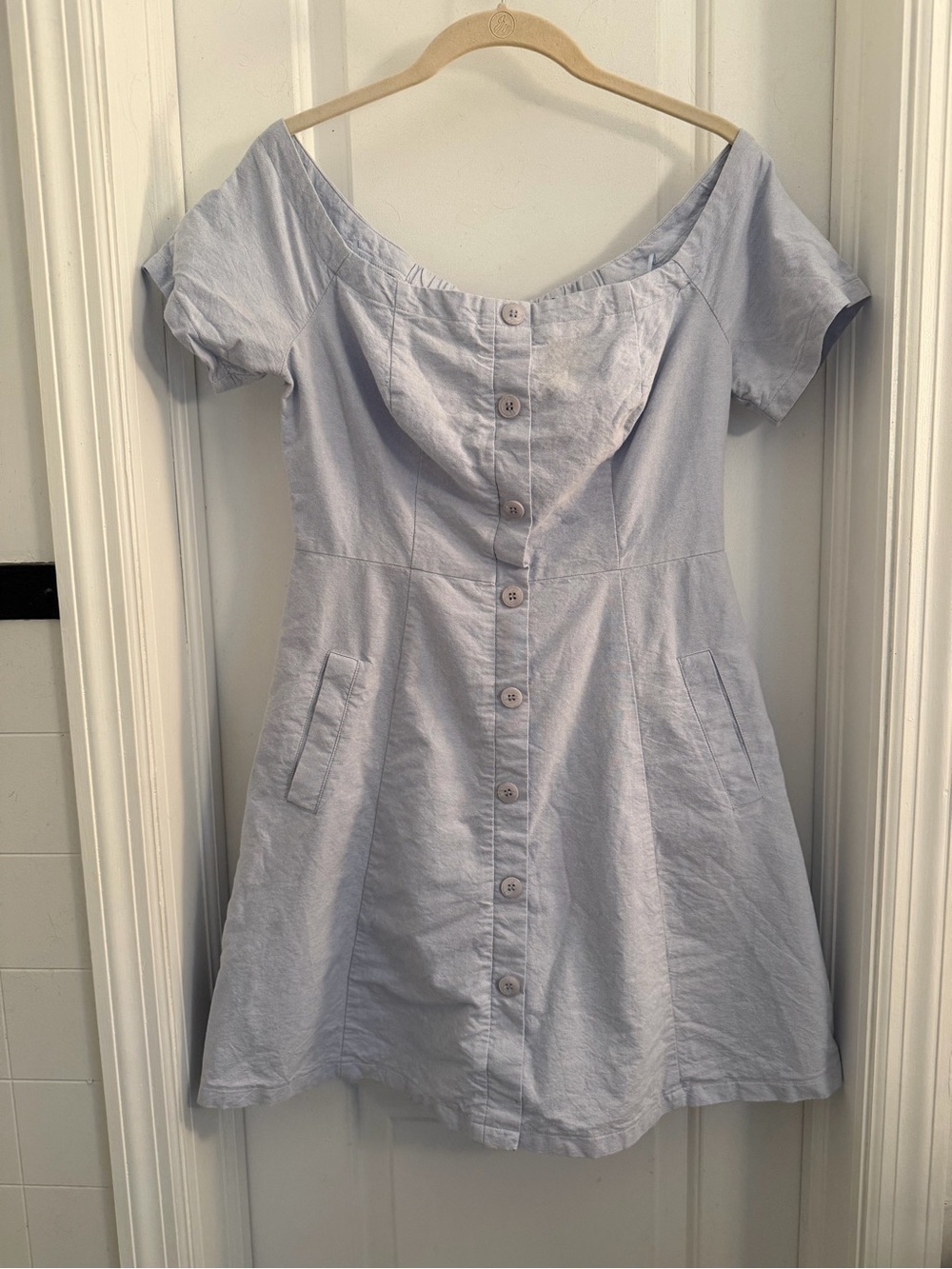 Lush Chambray Mini Dress Off The Shoulder Button Front Size Medium